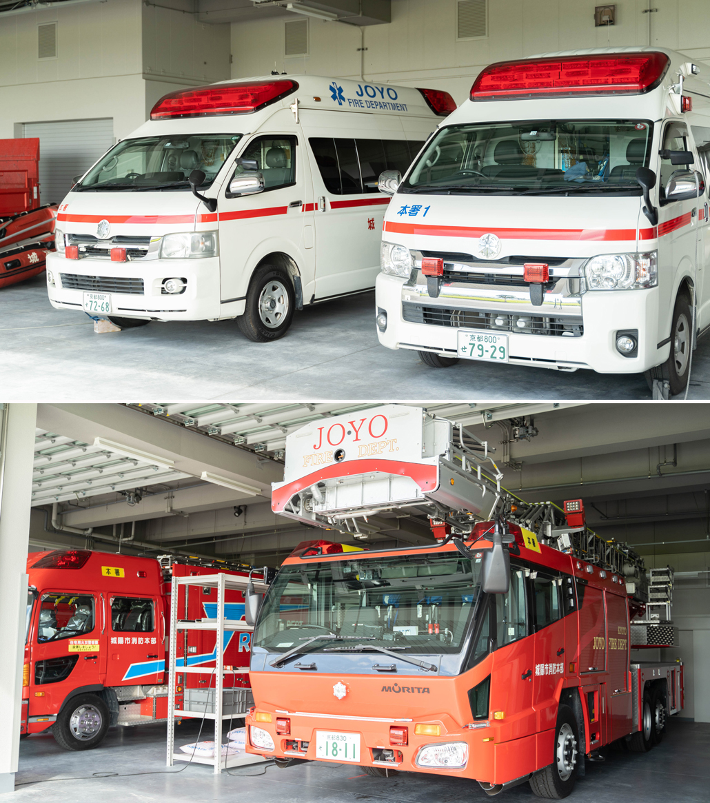 救急車と消防車の画像