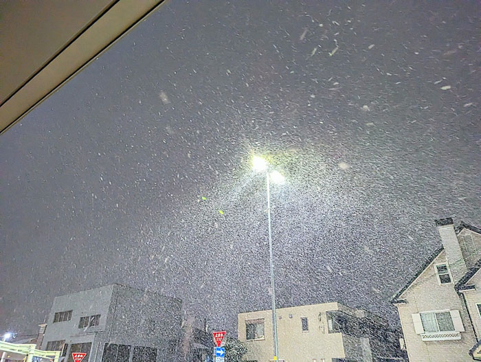 雪の新田駅前の画像