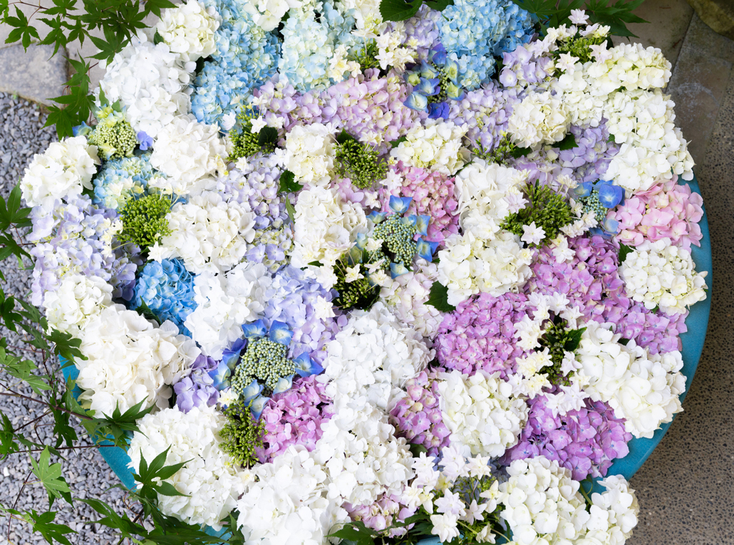 「高雄山 岩船寺」あじさいの花手水の画像