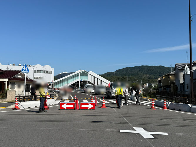都市計画道路「新青谷線」のJR「青谷」駅前部分　開通直前画像